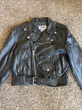 Men's Black Leather Biker Jacket with Belt